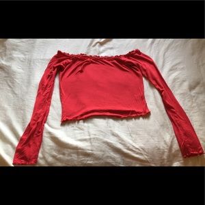 Long sleeve red over the shoulder crop top